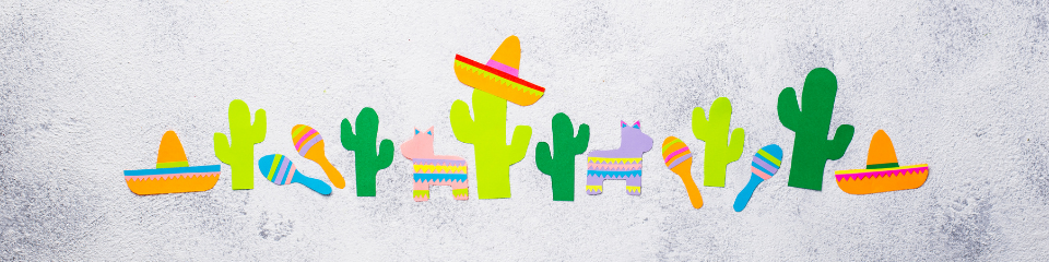 Cinco de Mayo celebration with sombreros, maracas, and cacti